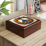 Boho Floral Peace Sign Jewelry Box! Ceramic Tile Top! Fast and Free Shipping!!!