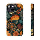 Fall Florals Navy Blue and Orange Tough Phone Cases! Fall Vibes!