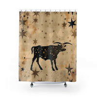 Western Cow Beige Vintage Stars Farmhouse Shower Curtains!