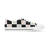 Black Checkered Daisy Women's Low Top Sneakers! Free Shipping! Specialty Buy!