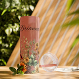 Custom Name Botanical Florals Fall Vibes Skinny Tumbler with Straw, 20oz! Multiple Colors!