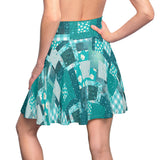 Boho Teal Patchwork Women's Skater Skirt! Free Shipping!