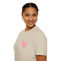 Valentines Day Pink Plaid Heart Basics Wear Anywhere Unisex Graphic Tee! All New Heather Colors!!! Free Shipping!!!