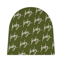 Green Baby Beanie in Cursive! Free Shipping! Great for Gifting!