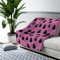 Pink and Black Happy Little Retro Ghost Sherpa Fleece Blanket! Halloween!