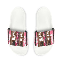 Western Stripes Cow Print Pink Summer Beach Slides, Women's PU Slide Sandals! Free Shipping!!!