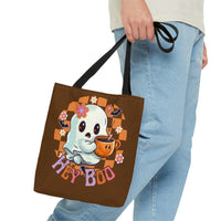 Hey Boo Happy Little Ghost Halloween Fall Vibes Tote Bag!