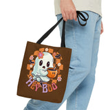 Hey Boo Happy Little Ghost Halloween Fall Vibes Tote Bag!