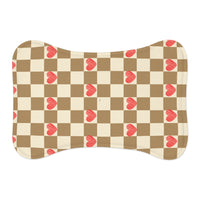 Chocolate and Cream Plaid Heart Print Pet Feeding Mats! Dog and Cat Shapes! Foxy Pets! Free Shipping!!!