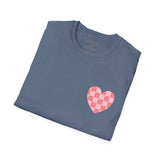 Valentines Day Pink Plaid Heart Basics Wear Anywhere Unisex Graphic Tee! All New Heather Colors!!! Free Shipping!!!