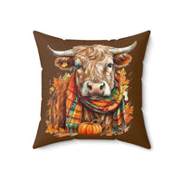 Scottish Highlander Cow Brown Square Pillow! Halloween! Fall Vibes!