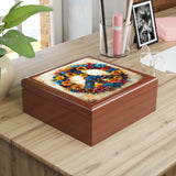 Boho Floral Peace Sign Jewelry Box! Ceramic Tile Top! Fast and Free Shipping!!!