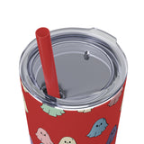 Retro Pastel Happy Little Ghost Skinny Tumbler with Straw, 20oz! Halloween!