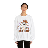 Boo Haw Retro Ghost Unisex Heavy Blend Crewneck Sweatshirt! Halloween! Fall Vibes!