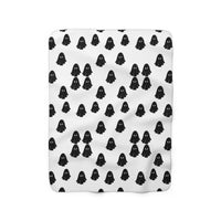 White and Black Happy Little Retro Ghost Sherpa Fleece Blanket! Halloween!