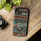 Teal and Orange Aztec Tough Cases! Cellphone Cases! Multiple Sizes Available! Apple iPhone, Samsung Galaxy, and Google Pixel devices!