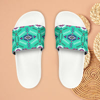 Boho Patchwork Aztec Aqua Blue Summer Beach Slides, Women's PU Slide Sandals! Free Shipping!!!