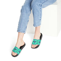 Boho Patchwork Aztec Aqua Blue Summer Beach Slides, Women's PU Slide Sandals! Free Shipping!!!