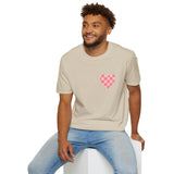 Valentines Day Pink Plaid Heart Basics Wear Anywhere Unisex Graphic Tee! All New Heather Colors!!! Free Shipping!!!