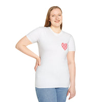 Valentines Day Pink Plaid Heart Basics Wear Anywhere Unisex Graphic Tee! All New Heather Colors!!! Free Shipping!!!