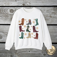 Vintage Daisy Boot Medley Unisex Heavy Blend Crewneck Sweatshirt! Christmas Gift For a Western Gal!