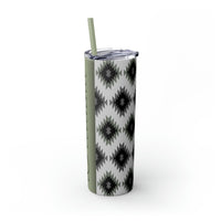 Custom Name Black and White Aztec Printed Skinny Tumbler with Straw, 20oz! Multiple Colors!