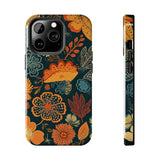 Fall Florals Navy Blue and Orange Tough Phone Cases! Fall Vibes!