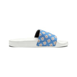 Dusty Blue Daisy Flower Print Summer Beach Slides, Women's PU Slide Sandals! Free Shipping!!!