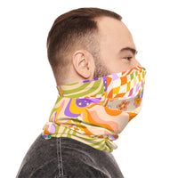 Orange Retro Quilt Print Lightweight Neck Gaiter! 4 Sizes Available! Free Shipping! UPF +50! Great For All Outdoor Sports!
