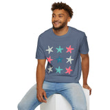 Pink and Blue Star Fish Medley Unisex Graphic Tees! Summer Vibes! All New Heather Colors!!! Free Shipping!!!