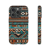 Teal and Orange Aztec Tough Cases! Cellphone Cases! Multiple Sizes Available! Apple iPhone, Samsung Galaxy, and Google Pixel devices!