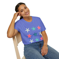 Pink and Blue Star Fish Medley Unisex Graphic Tees! Summer Vibes! All New Heather Colors!!! Free Shipping!!!