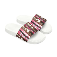 Western Stripes Cow Print Pink Summer Beach Slides, Women's PU Slide Sandals! Free Shipping!!!