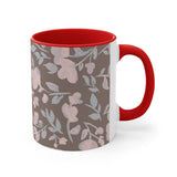 Boho Grey and Pink Florals Accent Coffee Mug, 11oz! Free Shipping! Great For Gifting! Lead and BPA Free!