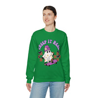 Creep it Real Skate Boarding Retro Ghost Unisex Heavy Blend Crewneck Sweatshirt! Halloween! Fall Vibes!