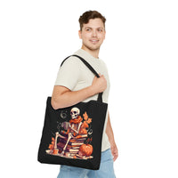 Skeleton Spooky Book Stack Halloween Fall Vibes Tote Bag!