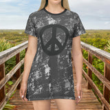 Black and Grey Paint Washed Peace Symbol Oversized Tee!! Great For Sleeping, Lounging, Swimming! Free Shipping!!!