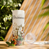 Custom Name Botanical Florals Fall Vibes Skinny Tumbler with Straw, 20oz! Multiple Colors!