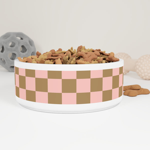 Pink and Cream Plaid Pet Bowl! Foxy Pets! Free Shipping!!!
