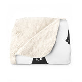 White and Black Happy Little Retro Ghost Sherpa Fleece Blanket! Halloween!