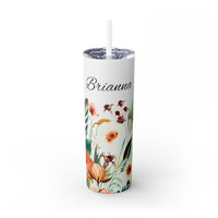 Custom Name Personalized Botanical Garden Tumblers Skinny Tumbler with Straw, 20oz! Multiple Colors Available!