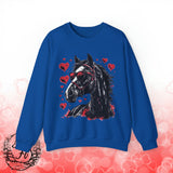 Valentines Day Black Horse Red Hearts Edition Unisex Sweatshirt! Retro! Free Shipping!!!