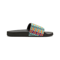 Hippie Stripes Blue and Purple Summer Beach Slides, Women's PU Slide Sandals! Free Shipping!!!