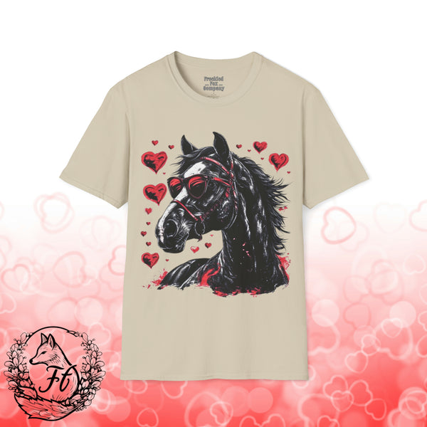 Valentines Day Black Horse Vintage Heart Medley Unisex Graphic Tee! All New Heather Colors!!! Free Shipping!!!