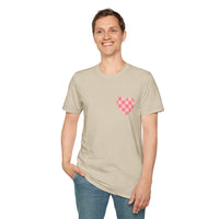 Valentines Day Pink Plaid Heart Basics Wear Anywhere Unisex Graphic Tee! All New Heather Colors!!! Free Shipping!!!