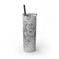 Western Style Ink Splatter Black and Grey Skinny Tumbler with Straw, 20oz! Multiple Colors!