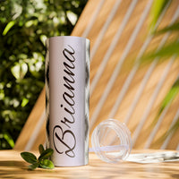 Custom Name Black and White Aztec Printed Skinny Tumbler with Straw, 20oz! Multiple Colors!