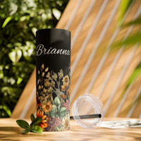 Custom Name Botanical Florals Fall Vibes Skinny Tumbler with Straw, 20oz! Multiple Colors!