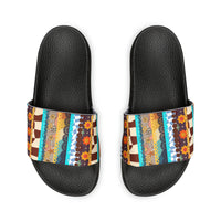 Boho Stripes Floral Print Summer Beach Slides, Women's PU Slide Sandals! Free Shipping!!!