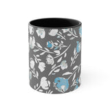 Boho Grey Blue Florals Accent Coffee Mug, 11oz! Free Shipping! Great For Gifting! Lead and BPA Free!